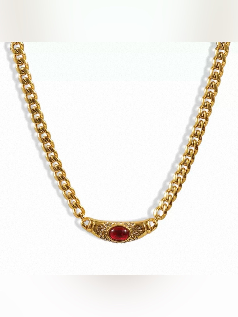 Vintage-inspired Red Gem Gold Chain Necklace 🌟Same style as Bella Hadid